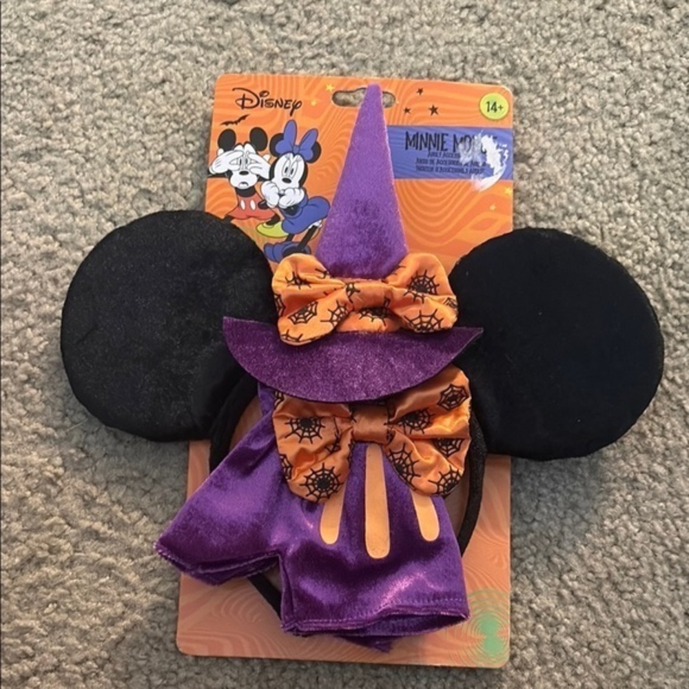 NWT Disney Halloween Costume Accessories Purple Black Headband Fingerless Gloves